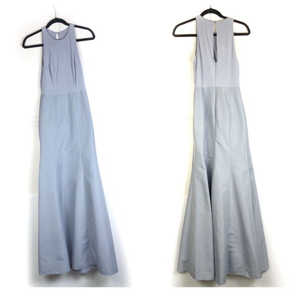 ALFRED SUNG Dresses & Skirts - ALFRED SUNG Platinum Light Blue Jersey Sateen Mikado Long Gown with Sash Size 0
